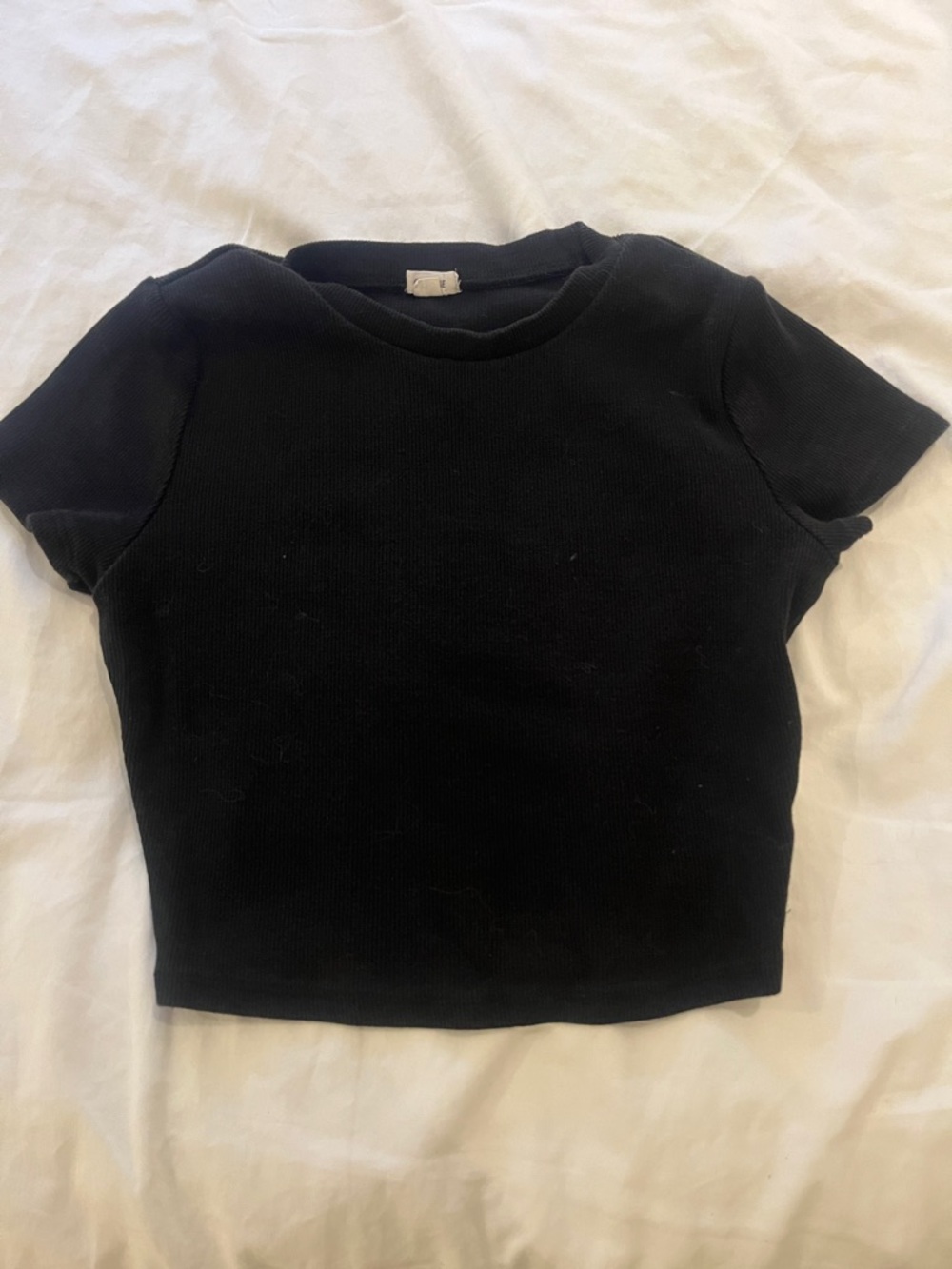 Garage Black Ribbed Short Sleeve Crop Top